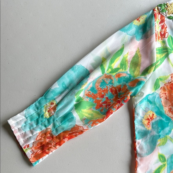 Gretchen Scott Designs Floral Tunic Blouse 3/4 Sleeve Crochet Knit Flowers - Picture 10 of 16